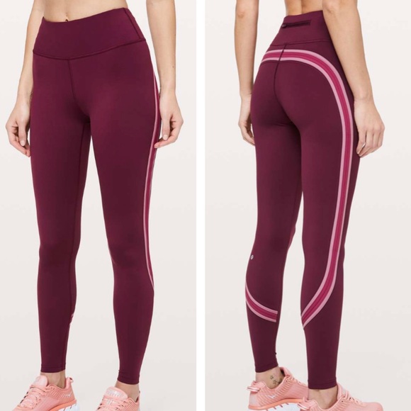 lululemon athletica Pants - LULULEMON RUN CREW TIGHT 28” LEGGINGS DEEP RUBY STRIPE HIGH RISE NULUX 4